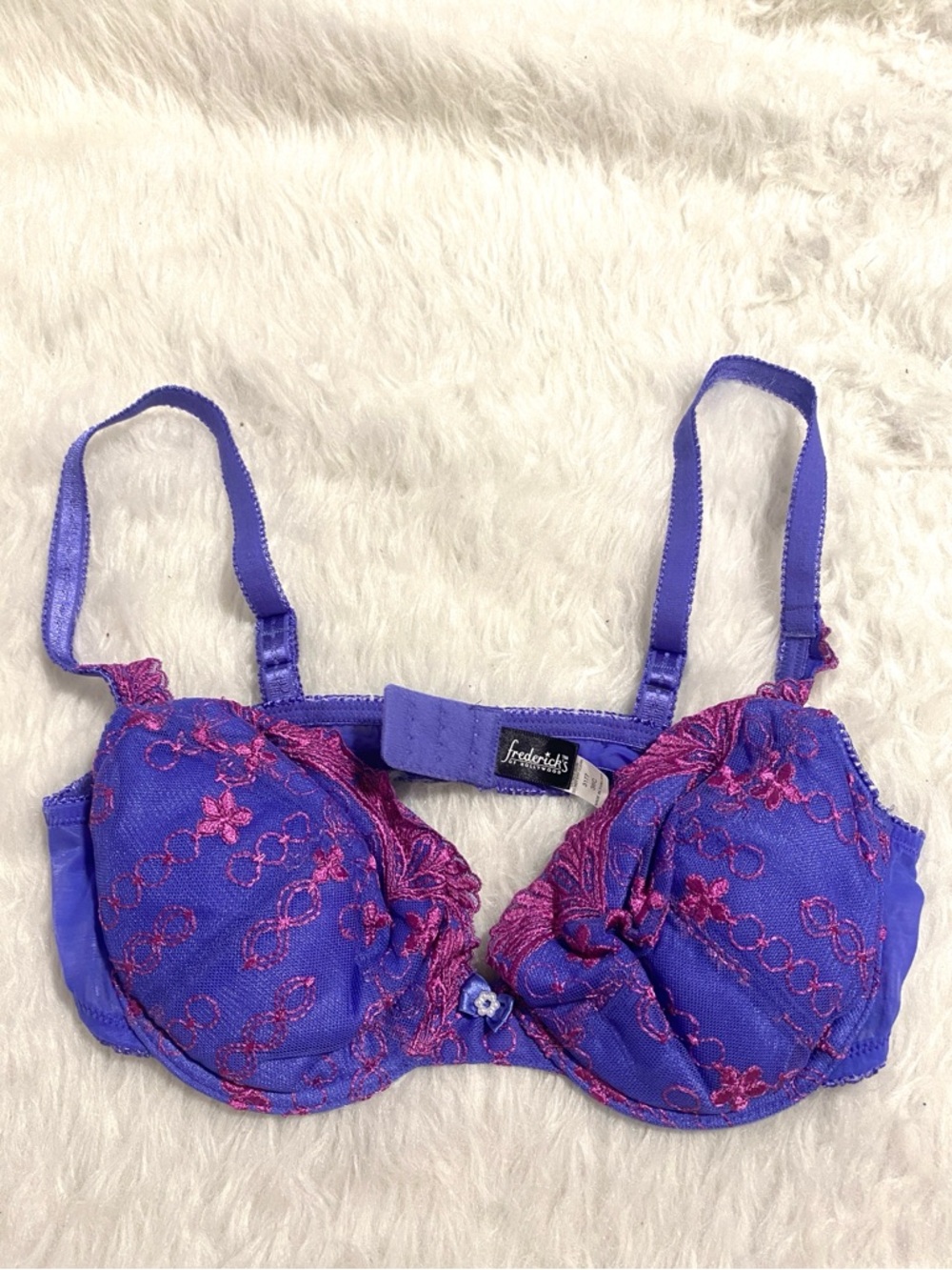 Vintage Y2K Frederick's of Hollywood Electric Purple Bra mermaid Lace Trim 36C